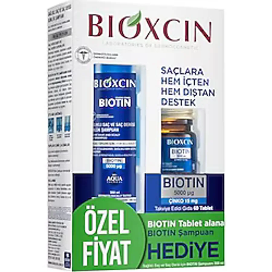 Bioxcin Biotin Saç Bakım Seti - Dökülme Karşıtı Şampuan 300 ml + Biotin 5000 mcg 60 Tablet - Saç Sağlığı İçin Takviye Edici Set