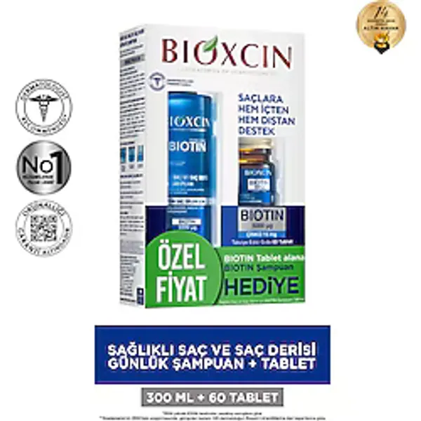 Bioxcin Biotin Saç Bakım Seti - Dökülme Karşıtı Şampuan 300 ml + Biotin Tablet 60'lı - Saç Sağlığı İçin