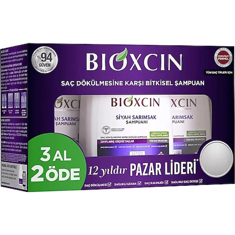 Bioxcin Siyah Sarımsaklı 3x300 ml Saç Dökülmesine Karşı Şampuan