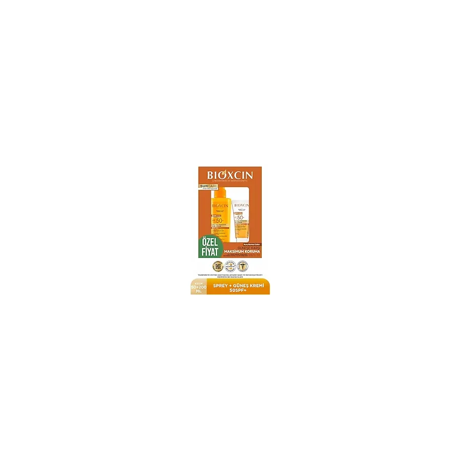Bioxcin Sun Care Spf 50 Yüz Güneş Bakım Seti 50 Ml Kuru Ve Normal Cilt + Vücut Güneş Spreyi 200 Ml