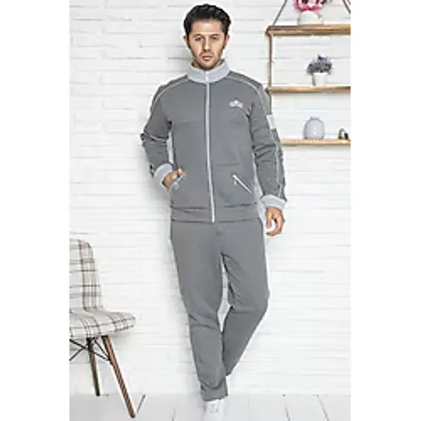 Birşen Tekstil Erkek Kışlık Pijama Takımı Füme Renk Üç İplik Kumaş Özellikleriyle Rahat