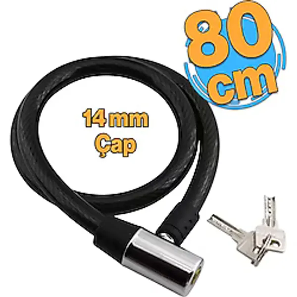 Bisiklet Kilidi 80 Cm Halat Zincir Kilit Motosiklet Çelik Kilit Çap 14 Ø Hırsız Önleme Güvenlik