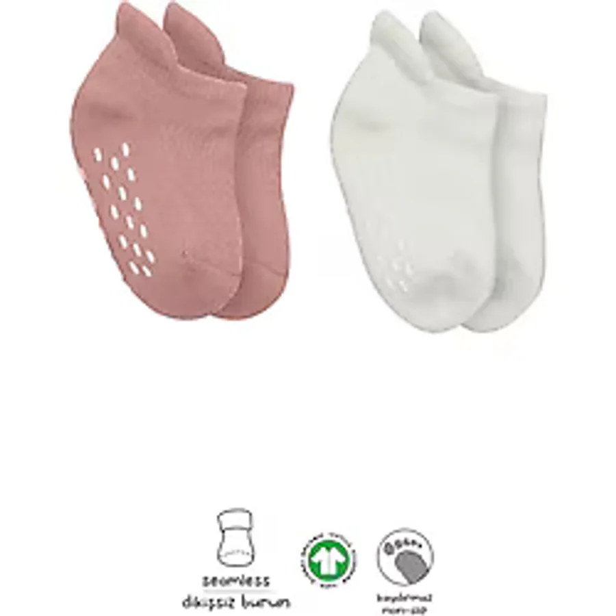 Bistyle 2'Li Altı Havlu Sneakers Kaymaz Çorap 20501 Ekru Pudra