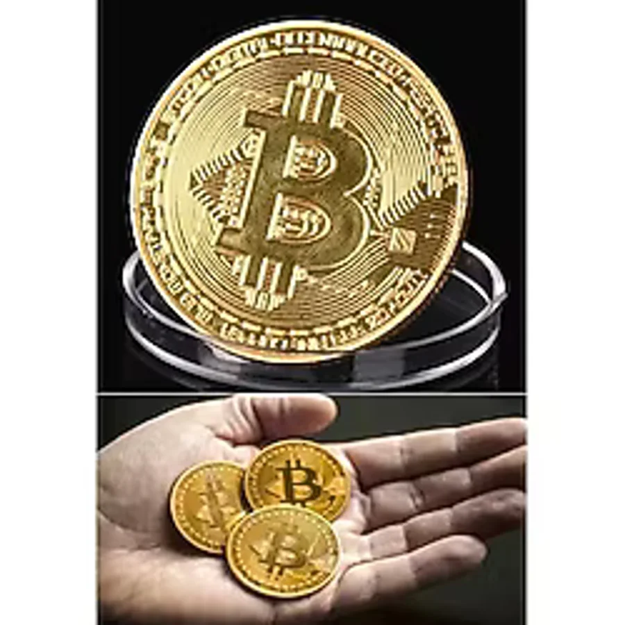 Bitcoin Hatıra Parası - Altın Renk Metal Koleksiyon Parası - Kripto Para Temalı Dekoratif Coin