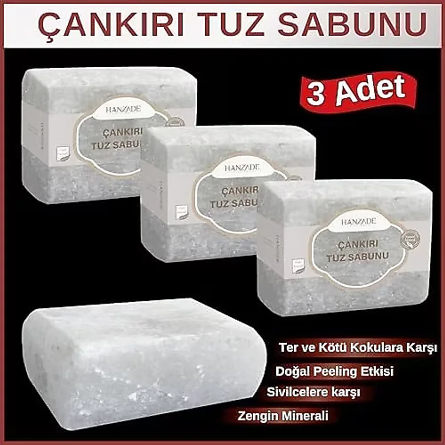 Bitkisel Çankırı Tuz Sabunu 300-350 gr x 3 Adet Zengin Mineralli Doğal Saf Çankırı Kaya Tuzu Sabunu - Option-1