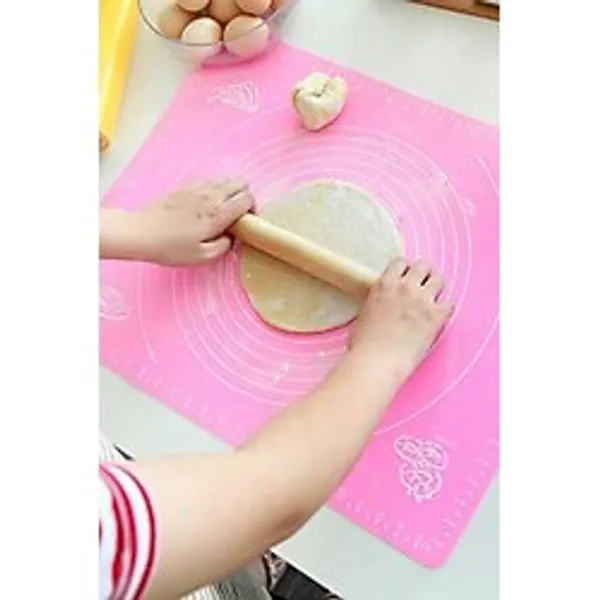 Biton Toptan Büyük Boy Silikon Hamur Açma Matı 50X40 cm Hamur Açma Matı Ölçekli - Pembe