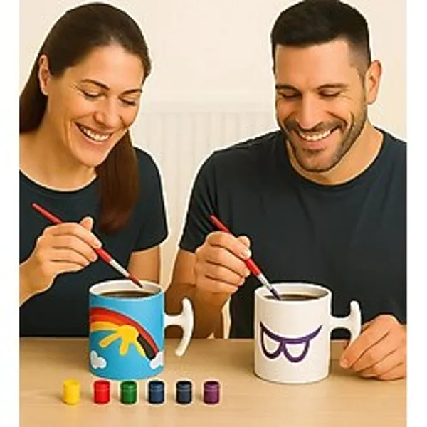 BK Gift Kendi Kupanı Kendin Oluştur Boyanabilir 2 Adet Hammer Kupa Seti(6 Renk Boya ve Fırça), Doğum Günü Hediyesi, Sevgiliye Hediye