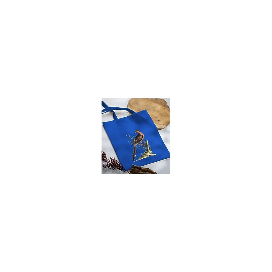 Bk Gift Kuş Tasarımlı-1 Mavi Kumaş Bez Çanta Baskılı Omuz Çantası