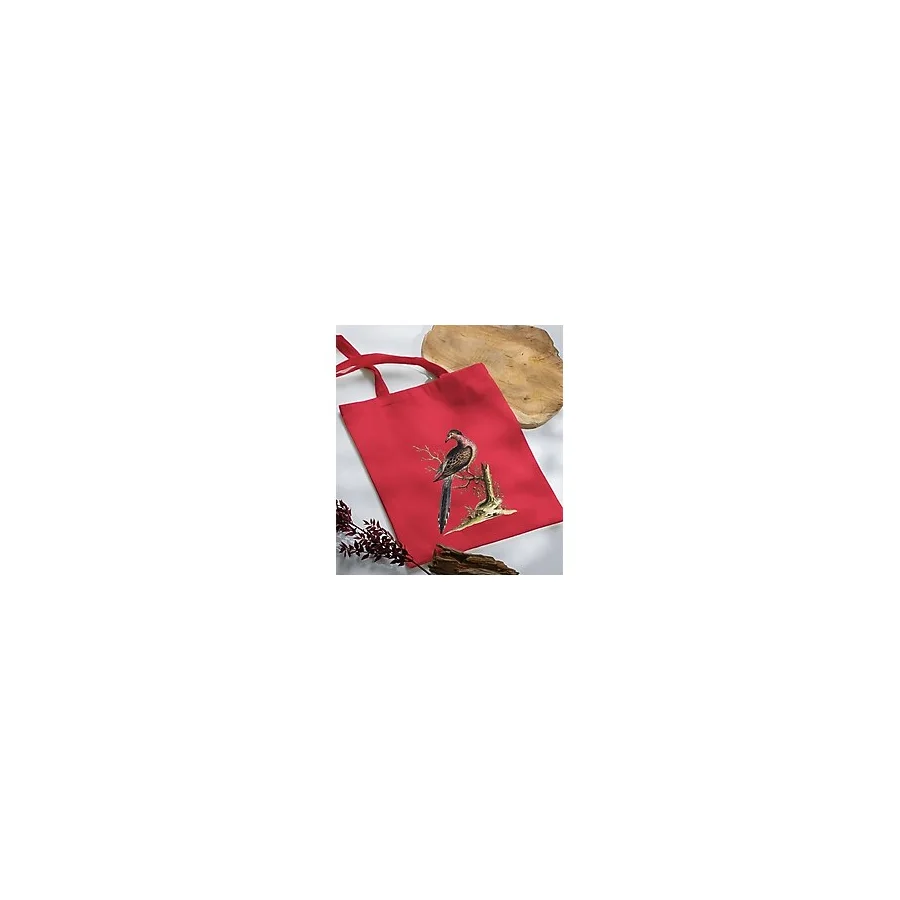 Bk Gift Kuş Tasarımlı Kırmızı-1 Kumaş Bez Çanta Baskılı Omuz Çantası