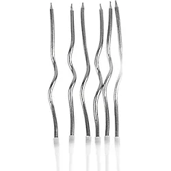 Bkmc 6 LI KIVRIMLI GÜMÜŞ MUM 16CM Pasta Mumu Spiral Kıvrık Mum