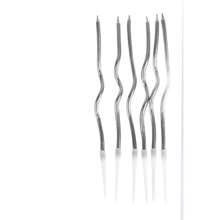 Bkmc 6 LI KIVRIMLI GÜMÜŞ MUM 16CM Pasta Mumu Spiral Kıvrık Mum