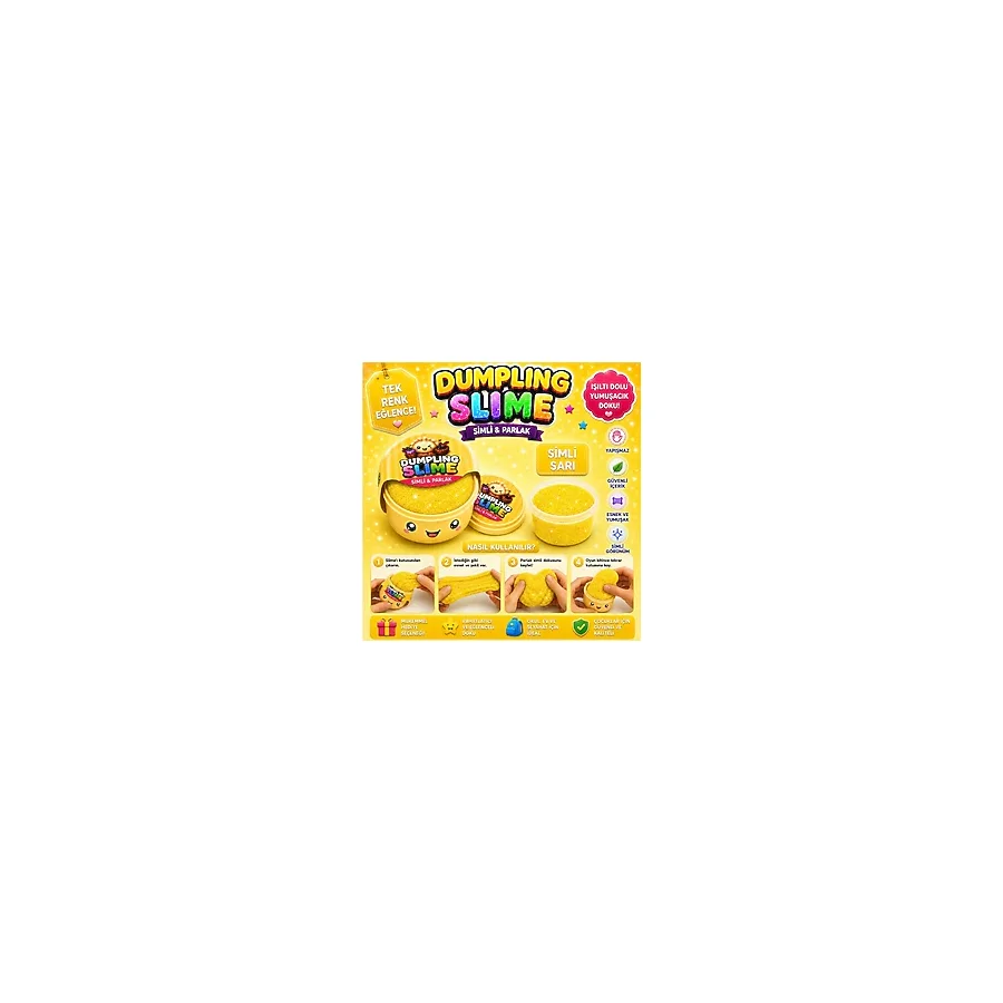 Bkmc Çin Mantısı Şeklinde Dumpling Slime Simli Oyun Hamuru Tekli Glitter Slime Esnek Yumuşak Doku Kapaklı Kutu 6 Renk Seçeneği - Sarı