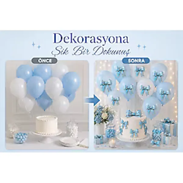 BKMC PARTY Renk Seçenekli Fiyonk Balon ve Pasta Dekor Fiyonk Seti 12 Adet Büyük & Küçük Boy Parti Süsü Baby Shower Doğum Günü Seti Süsü