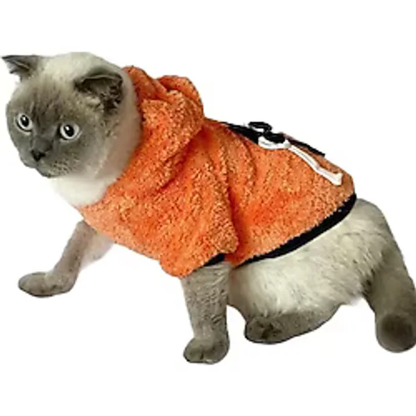 Black Bunny Kapsonlu Sweatshirt Kedi Süeteri Kedi Kıyafeti TURUNCU XXL Orange