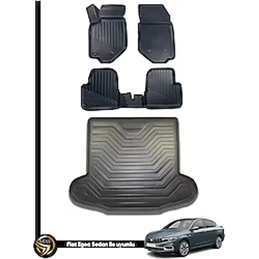 Black Gold Fiat Egea 3D Havuzlu Paspas Sedan + Bagaj Havuzu İkili Set Kuex