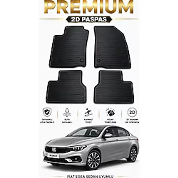 Black Gold Fiat Egea Sedan 2D Kauçuk Oto Paspas 4 Parça Araca Özel Kaymaz Kolay Temizlenir Siyah