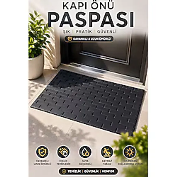 Black Gold Kapı Önü Paspas 75x45 cm Kaymaz Tabanlı Yıkanabilir Çok Amaçlı Dış Mekan Paspası
