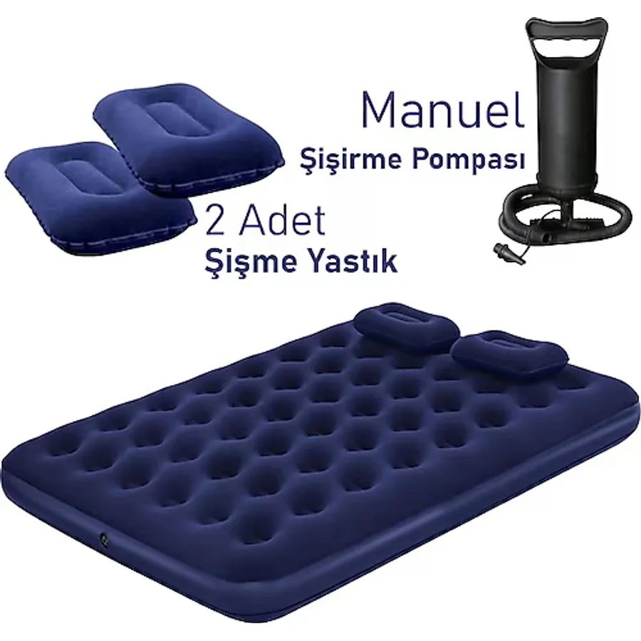 Black Island Çift Kişilik Şişme Yatak 137X191X22 cm + 2 Yastık + Pompa