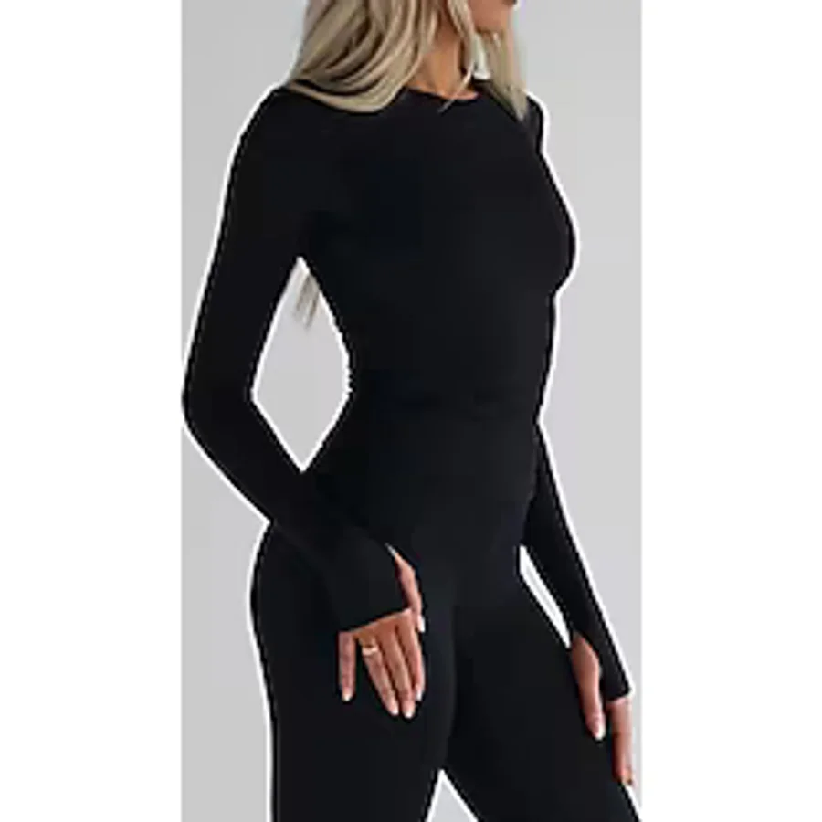Black Premium Siyah Darkalıp Slimfit Soft Touch Scuba Bisiklet Yaka Parmak Geçmeli Tesettür Body