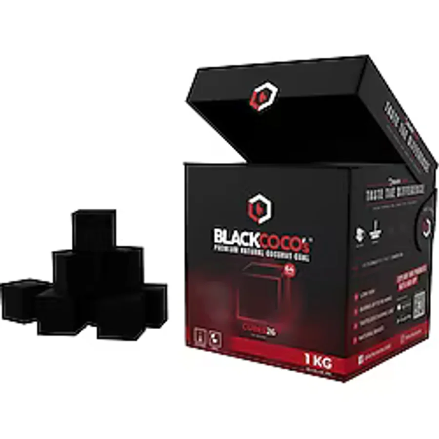 Blackcoco's CUBES26 Nargile Kömürü 1 kg Kokusuz, Uzun Yanma Süresi ve Düşük Kül Oranı