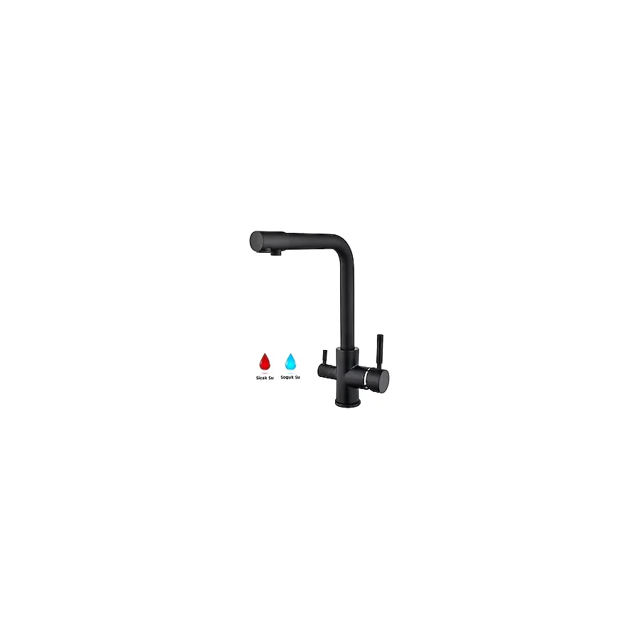 BlackFit 5 Yıl Garantili Arıtmalı Mutfak Batsı Siyah Lüx Mutfak Evye Bataryası 3 Yollu