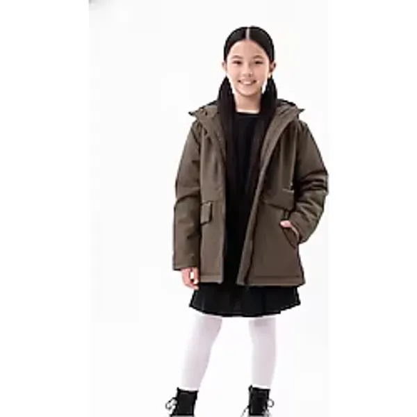 blayn jeans Kız Çocuk Haki Kürklü Su Ve Rüzgar Geçirmez Kapüşonlu Kışlık Mont & Kaban & Parka Haki 12-13 Yaş