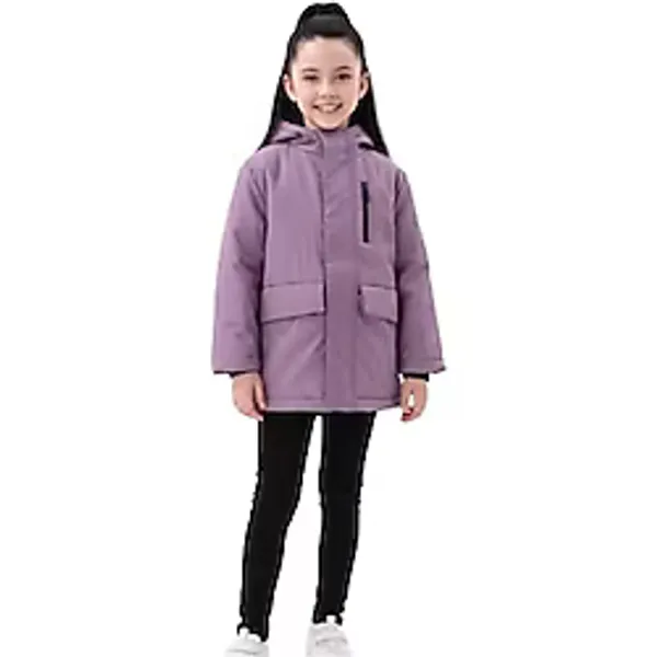 blayn jeans Kız Çocuk Lila Kürklü Su Ve Rüzgar Geçirmez Kapüşonlu Kışlık Mont & Kaban & Parka Lila 10-11 Yaş