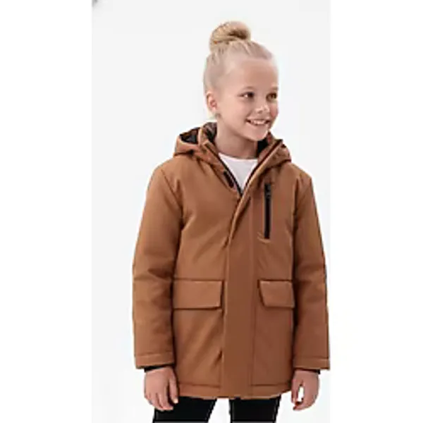 blayn jeans Kız Çocuk Taba Kürklü Su Ve Rüzgar Geçirmez Kapüşonlu Kışlık Mont & Kaban & Parka Taba 12-13 Yaş