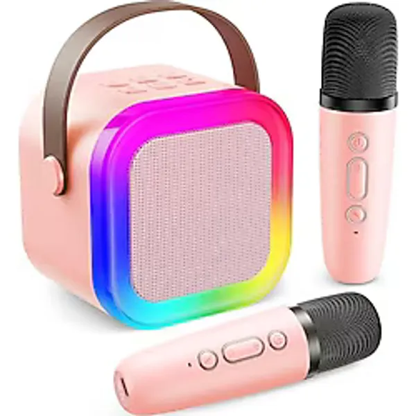 Blic 2 Mikrofonlu Çocuk Karaoke Hoparlör ve Bluetooth Hoparlör - LED Işıklı Mini Karaoke Seti, 6 Farklı Ses Efekti, Uzun Pil Ömrü, Taşınabilir Çocuk Mikrofonu ve Müzik Eğlence Seti Siyah
