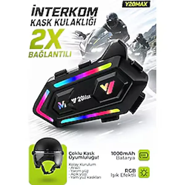 Blic Y20MAX Bluetooth 6.0 Motosiklet Kask Kulaklığı - Çiftli İnterkom, 300 Metre Menzil, 25 Saat Kon