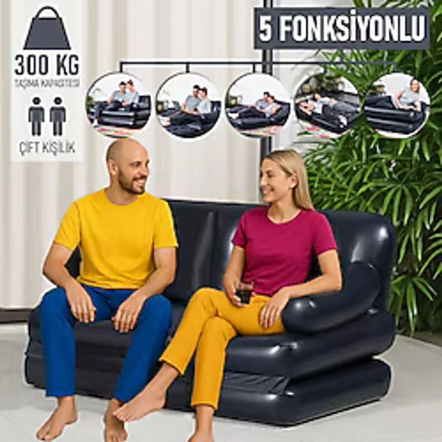 Blooma Çift Kişilik Açılır Şişme Koltuk 188 x 152 x 64 cm Dayanıklı PVC Malzeme ile Konforlu Kullanım - Standart - Siyah