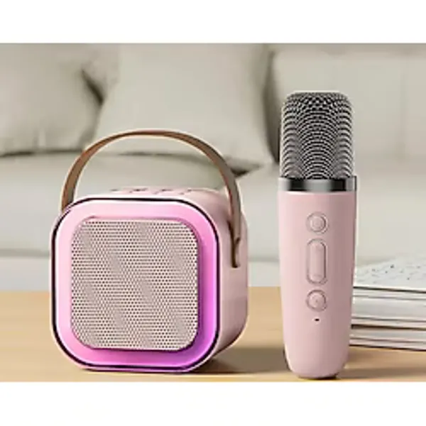 Bluetooth Hoparlör K12 Karaoke Makinesi Taşınabilir 5. Kablosuz Mikrofonlar İle Pink 1 Mic