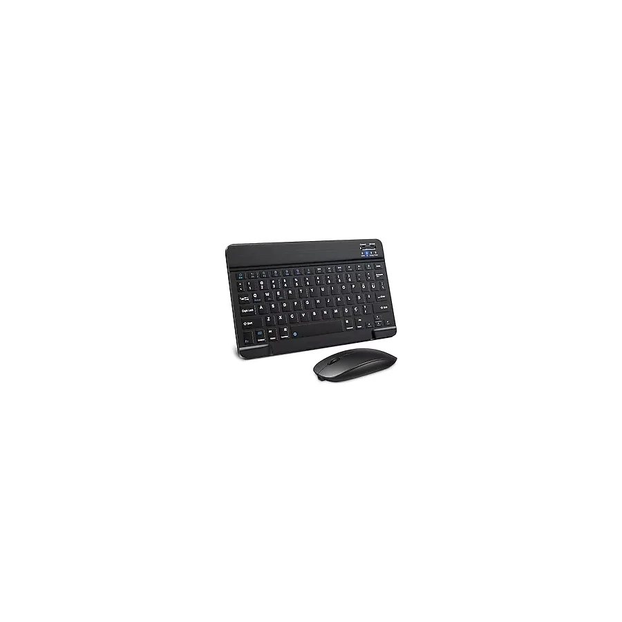 Bluetooth Kablosuz Şarjlı Türkçe Q Klavye Alüminyum Alışım Mini Pilli Mouse Süper Hafif Taşınabillir Bluetooth Eşleştirmeli Midi Klavye 25cm x 15cm