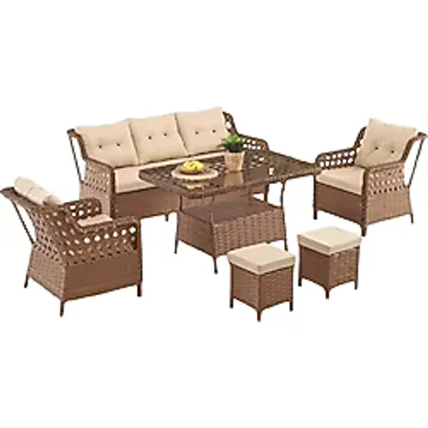 BN GARDEN Bn Garden Rattan Alfa Bahçe Mobilyası 3+1+1+1+1+camlı masa