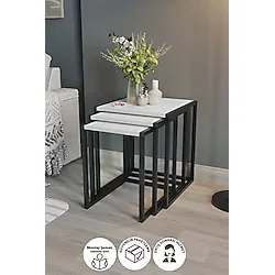 Bofigo 3'lü Metal Zigon Sehpa Zigon Sehpa Orta Sehpa Yan Sehpa Çam
