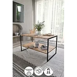 Bofigo 50X90 Metal Orta Sehpa Dikdörtgen Orta Sehpa Raflı Kahve Sehpası Çam - Renkli