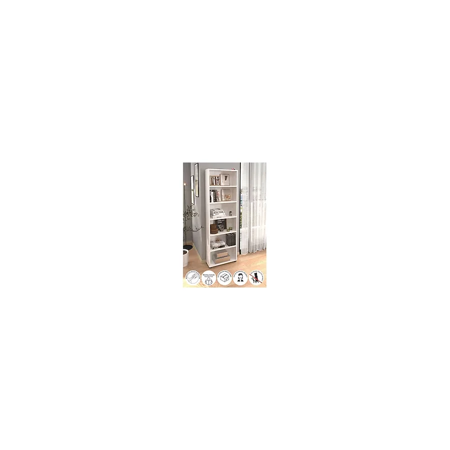 Bofigo 6 Raflı Kitaplık Dekoratif Kitaplık Modern Kitaplık Poyraz Beyaz
