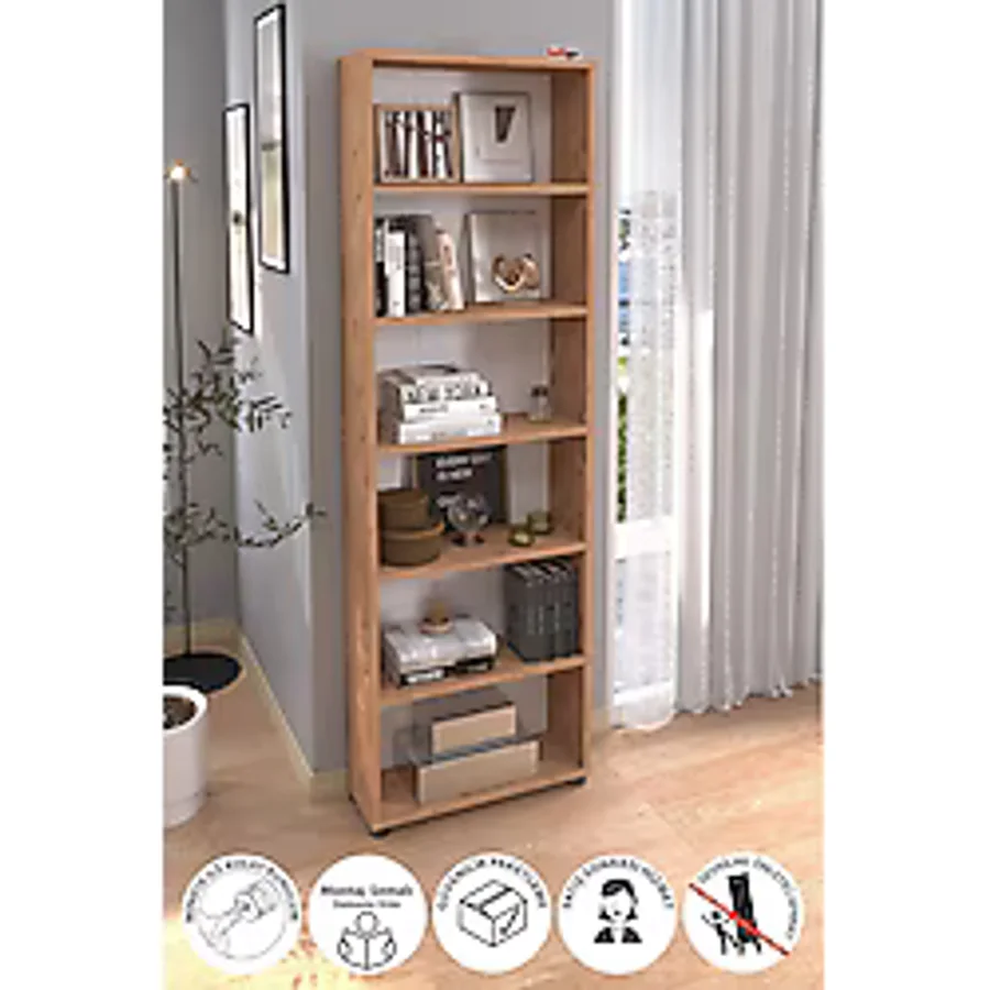 Bofigo 6 Raflı Kitaplık Dekoratif Kitaplık Modern Kitaplık Poyraz Çam