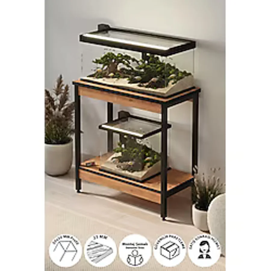 Bofigo Akvaryum Sehpası Yan Sehpa Metal Ayaklı Sehpa 80 x 40 cm Çam