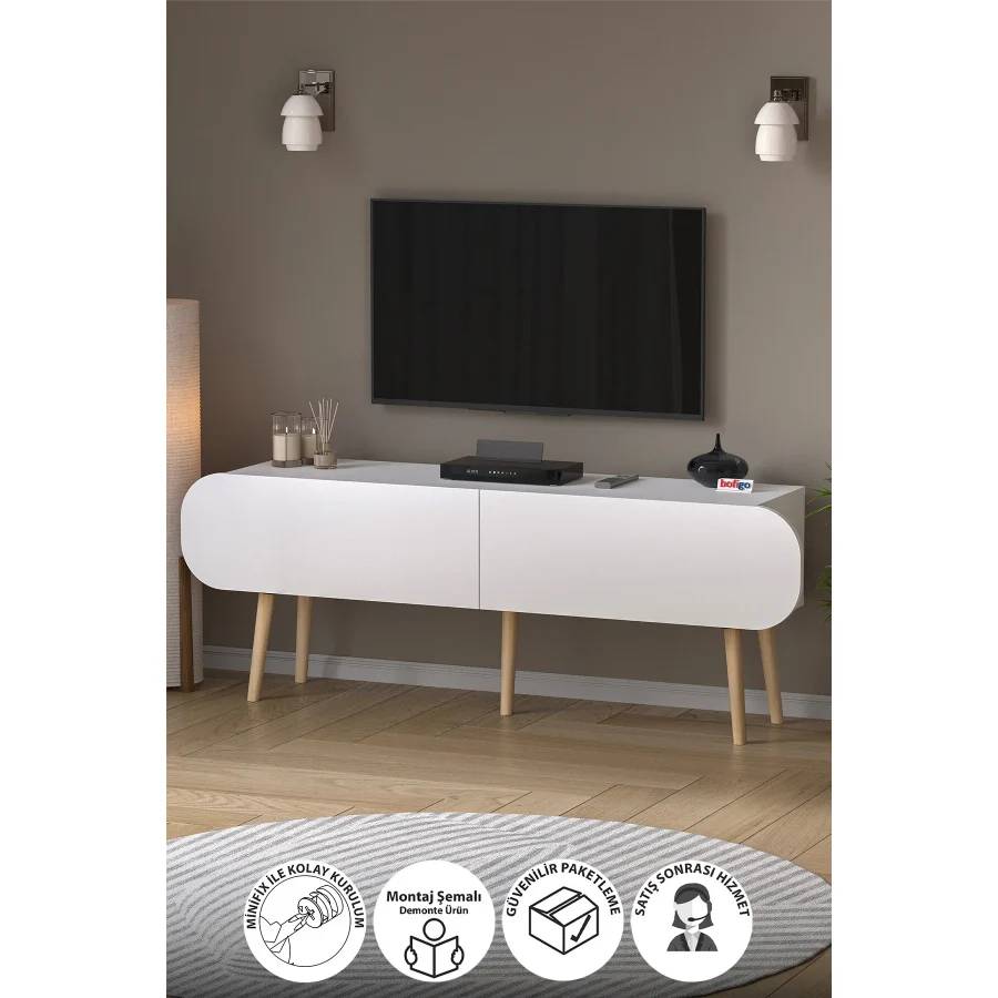 Bofigo Tv Sehpası 2 Kapaklı Tv Sehpası Düşer Kapaklı Tv Ünitesi Televizyon Sehpası 120 Cm Sicilya Beyaz