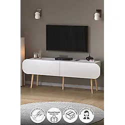 Bofigo Tv Sehpası 2 Kapaklı Tv Sehpası Düşer Kapaklı Tv Ünitesi Televizyon Sehpası 120 Cm Sicilya Beyaz