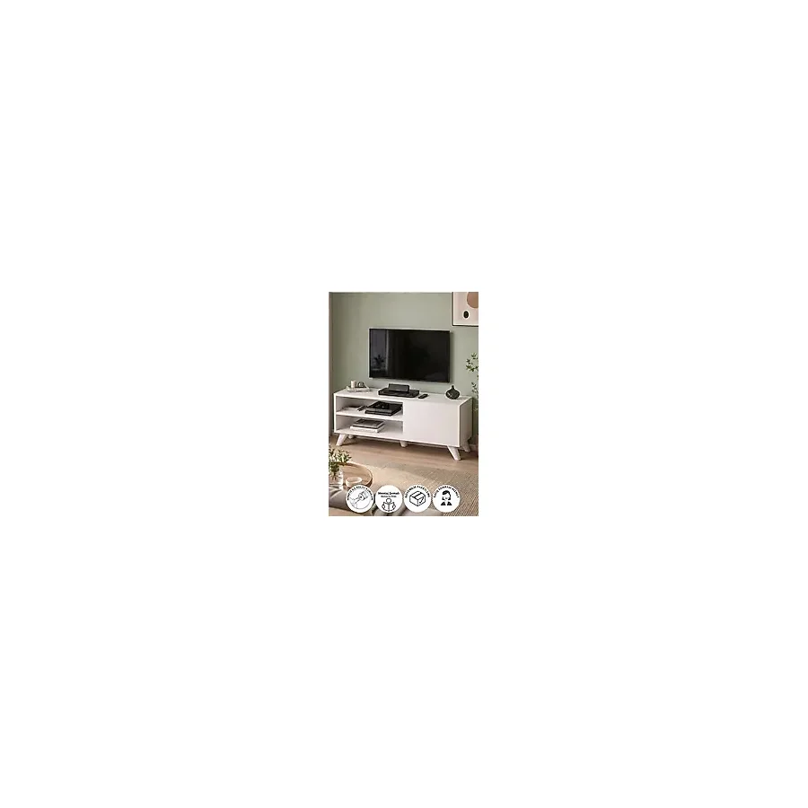 Bofigo Tv Sehpası Kapaklı Tv Sehpası Raflı Tv Ünitesi Televizyon Sehpası 100 x 35 cm Malta Beyaz