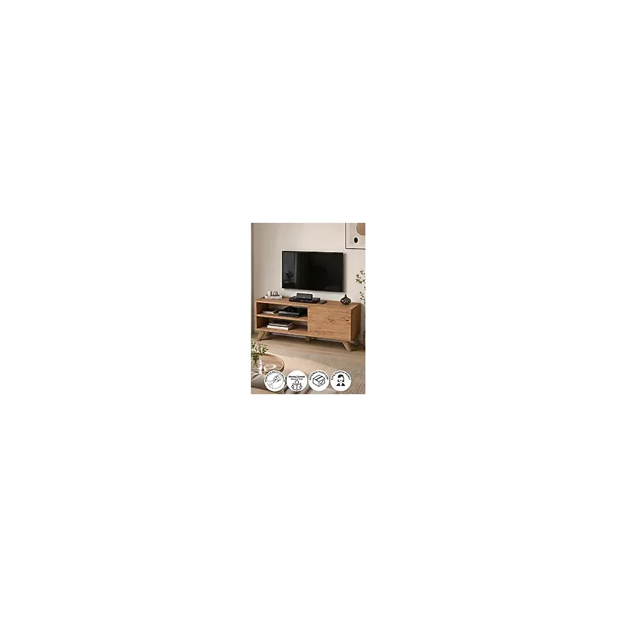Bofigo Tv Sehpası Kapaklı Tv Sehpası Raflı Tv Ünitesi Televizyon Sehpası 100 x 35 cm Malta Çam