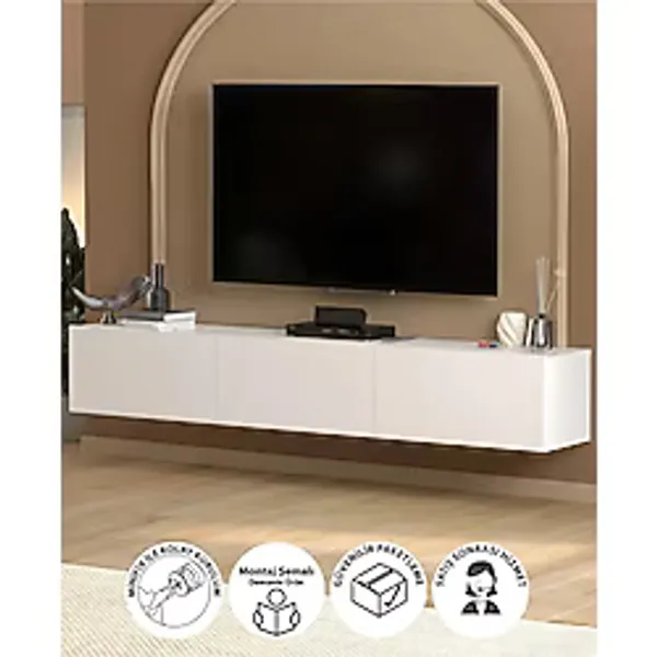 Bofigo Tv Ünitesi Tv Sehpası Düşer Kapaklı Tv Ünitesi Televizyon Sehpası 180 cm Marvel Beyaz