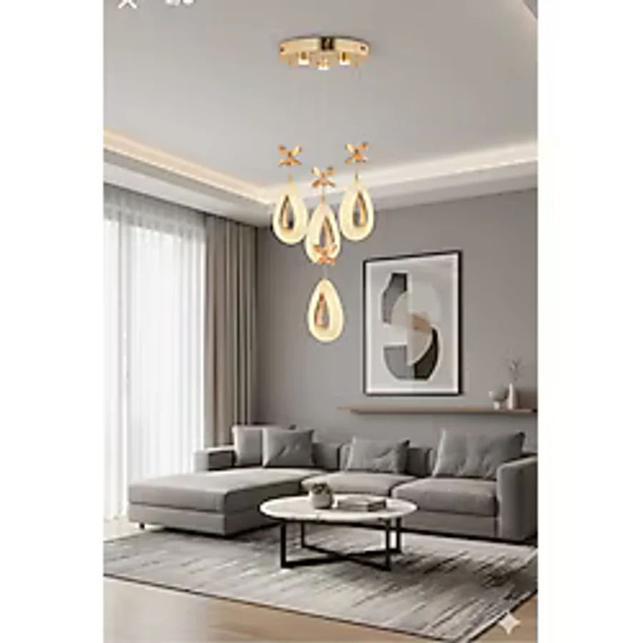 Bohem Aydınlatma Gold Damla 4'lü Sarkıt 3 Renk LED Modern Salon/antre/yatak Odası Avizesi