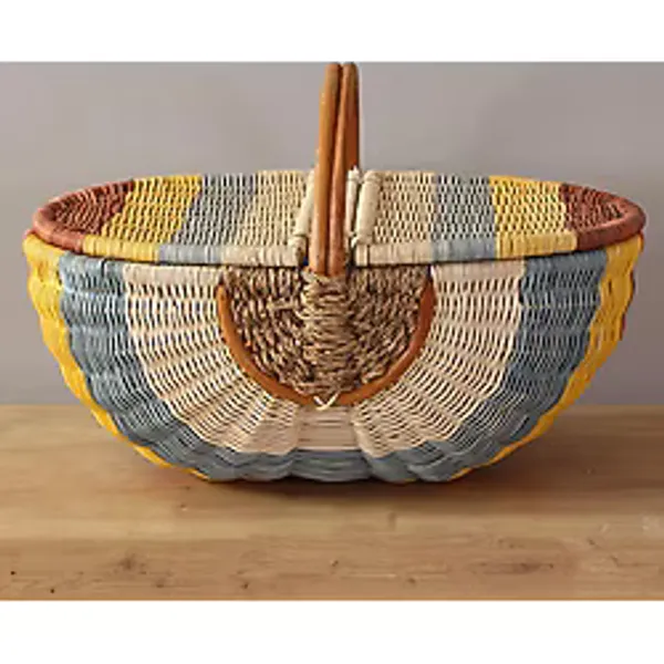 Bohem Large Boy Renkli Piknik Sepeti, Brunch Sepeti, Dekoratif Sepet, Iskandinav, Modern, Rattan