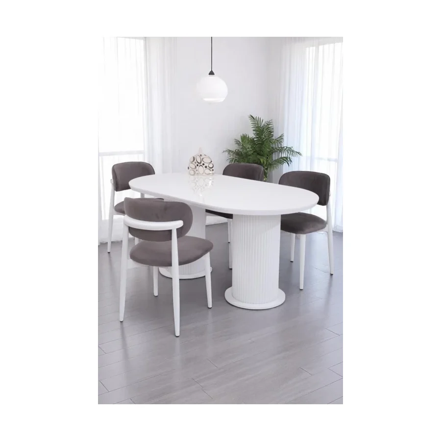 Bohem Norte Lak Panel Sabit Yemek Masa Sandalye Takımı 90X160cm