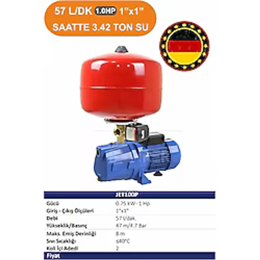 Böhrer 3 Kat 3 Daire JET100P 750W 1 Hp 24 L Italyan Tiptomatik Aç Kapa Hidrofor Tank Set