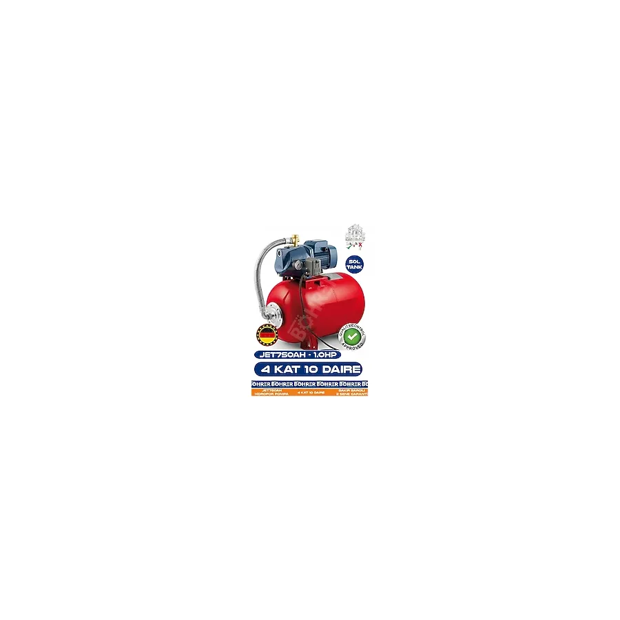 BÖHRER JET750AH 1.0 HP 50L Yatay Genleşme Tank -- Otomatik Hidrofor Bina Bahçe Su Pompası - 4 Kat 10 Daire