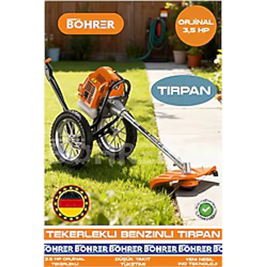 Böhrer Orjinal 3.5 Hp Benzinli Tekerlekli Tırpan - Ot Çalı Diken Kesme Makinesi